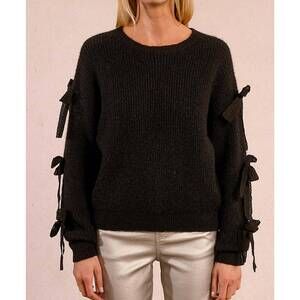 NEW MOLLY BRACKEN ladies knitted bow sweatshirt in black